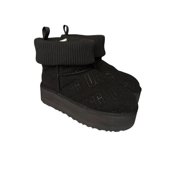 UGG NEW Classic Mini Platform Felted Black Sheepskin Size 9 Boots Black - Picture 1 of 8
